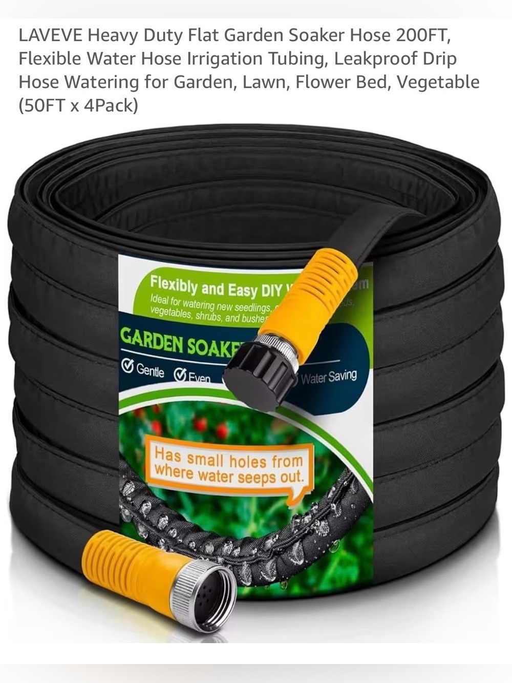 Heavy Duty Flat Garden Soaker
Hose 200FT Flexible Irrigation Tubing 50FTx4pack